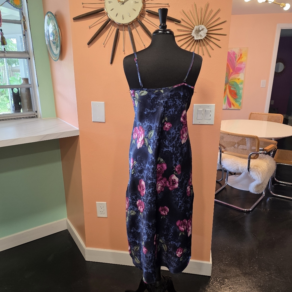 Vintage Whimsigoth Y2K Floral Satin Slip Dress Secret Treasures Blue & Pink - Picture 4 of 16